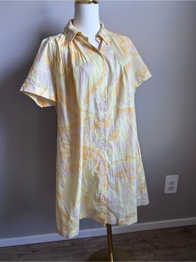 1. State Short-Sleeve Light pale butter Yellow Button front Shirt dress summer